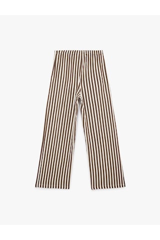 Koton Beli Bağlamalı Cepli Geniş Paça Çizgili Pantolon Kahverengi Çizgili 6sak40287pw
