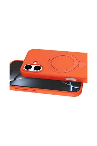 Newface - 128 - Apple iPhone Uyumlu 16 Plus Regal Magsafe Standlı Kapak - Kmrsfres - - Turuncu