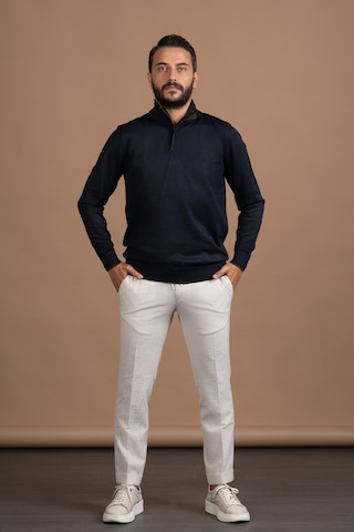 Fermuarlı Balıkçı Yaka Polyamid Kumaş Mevsimlik Triko Kazak Lacivert