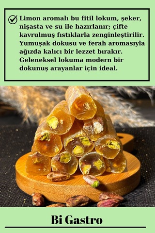 Limonlu Fıstıklı Çifte Kavrulmuş Fitil Lokum - Türk Lokumu - 400 Gr