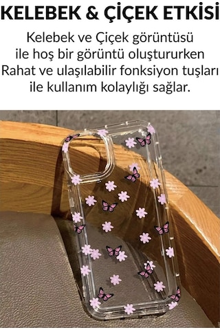 Apple Uyumlu iPhone 15 Pro Max Çiçekli Butterfly Seri Silikon Kapak