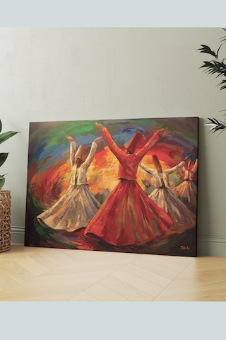 Mevlevi Dervişler Dini İslami Hat Kanvas Tablo 70x50