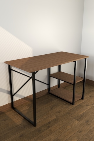 Makbulce Metal Raflı Çalışma Masası Kahverengi