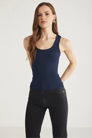 Cloudymood Kadın Fitilli Görünümlü Kalın Askılı Basic Lacivert Bluz Atlet Lacivert - 872612515 Lacivert
