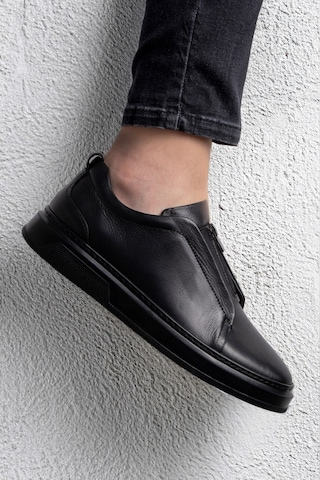 Ducavelli Ventu Erkek Hakiki Deri Sneaker, Fermuarlı Sneaker, Hakiki Deri Sneaker, Erkek Sneaker Siyah