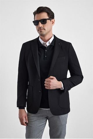 Süvari Siyah Slim Sivri Yaka Torba Cep 6 Drop Klasik Ceket Ct2021600433-s09
