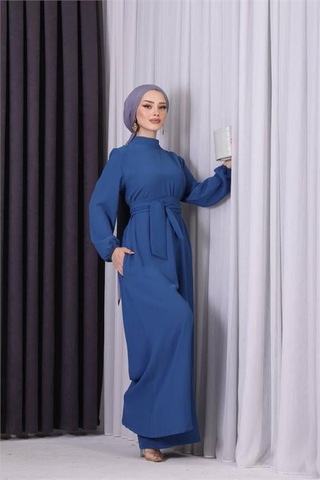 Kadın Petrol Kuşaklı Gül Detaylı Salaş Tulum Dpnms003 Petrol Mavisi