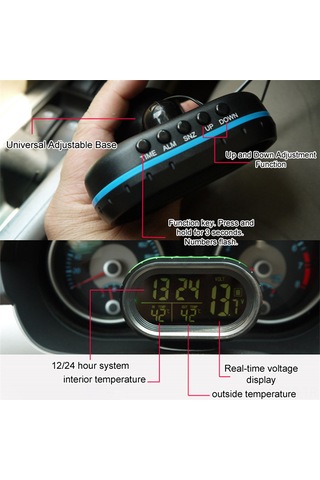 Fosenze Araç Voltmetre, İç/dış Sıcaklık Ve Saat, 12/24 Saat Formatı, C/ F Dönüşümü, Yeşil/turuncu Işık, Dahili Pil