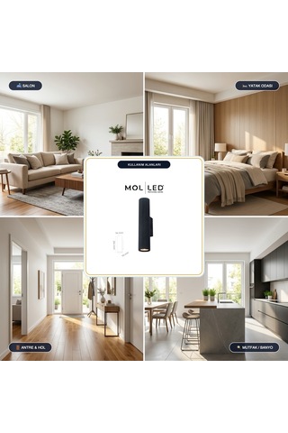 Molled Aura Serisi Siyah Çift Yönlü Dekoratif Gu10 Duylu Aplik - Mol8107