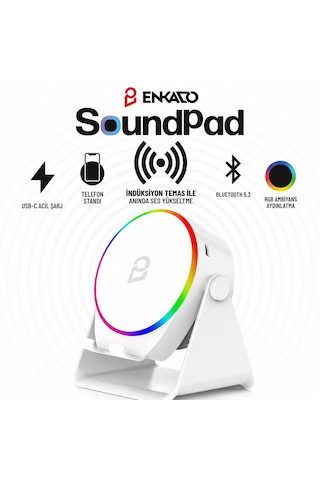 Soundpad 5ın1 - 5w - 2000mah Temas İle Ses Yükseltme - Telefon Stand - Usb-c Şarj Beyaz İndiksiyon Ses Yükseltici Bluetooth Hoparlör Speaker Ekd-s11 5250