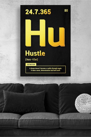 Hustle Altın Element Tasarım Siyah Minimal Enerji Veren Modern Motivasyon Kanvas Duvar Sanatı