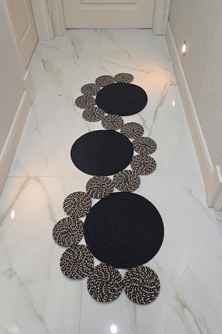 Doğal Görünümlü Asimetrik Modern Dekoratif Banyo Koridor Halı Paspas 35x100 Cm Siyah