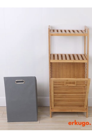 Bambu 2 Raflı Kirli Sepeti, Çok Amaçlı Banyo Düzenleyici, Çamaşır Sepeti Organizer, Raf Bambu