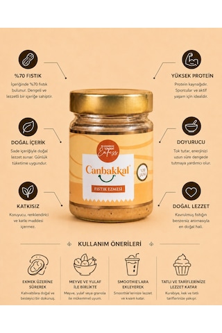 Canbakkal %70 Fıstıklı Fıstık Ezmesi 300 G Şekersiz & Katkısız Doğal Fıstık Ezmesi