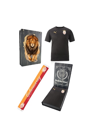 Gs Tsrt 020 Galatasaray Lisanslı Sıfır Yaka Siyah A Takım Antrenman T-shirt + Şal Kaşkol Set Ahşap Kutulu Siyah - Beyaz - Kırmızı