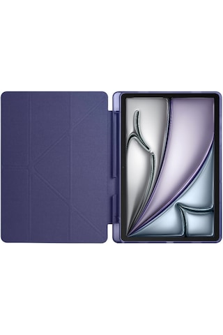 Apple Uyumlu iPad Air 13 Inç 2024 M2 Kılıf Kalem Şarj Bölmeli Stadlı Uyku Modlu Arkası Silikon Akıllı Case Kılıf