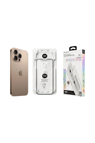 Fulltech Magicbox iPhone Uyumlu 16 Pro Max Premium Tempered Glass Aparatlı Ekran Koruyucu - Clear