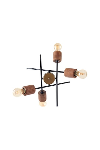 Correx Simurg Ahşap Detaylı 4'lü Avize Kahverengi / Siyah