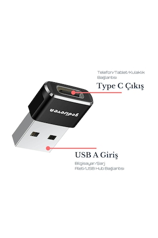 Usb A To Type C Dönüştürücü Adaptör Yeni Nesil Şarj Kablo Çevirici Siyah 2 Adet Siyah