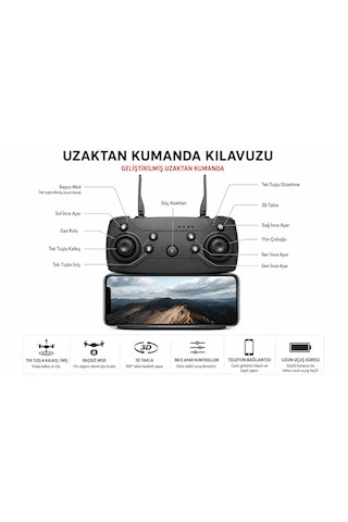 E88pro-e99pro 2.4ghz Katlanbilir Drone 720p Sabit Kalabilme Telefon Tutuculu Kumanda Tek Tuş İniş Kalkış