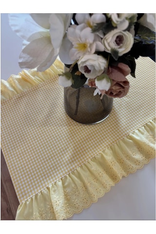 Fırfırlı Fistolu Vintage Duck Keten Oval Runner 40x65 Cm Sarı