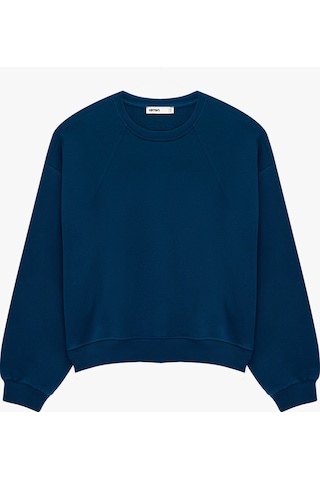 Koton Regular Fit Üç İplik Şardonlu Uzun Kollu Bisiklet Yaka Basic Sweatshirt Lacivert 7wak10043ek