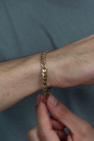 Gurmet Altın Kaplama Çelik Unisex Bileklik Zincir 6 Mm H081Bs Altın