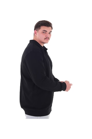 Erkek Büyük Beden 115-155 Kilo Arası İçin Uygun Uzun Kol Polo Yaka Mevsimlik Sweatshirt Siyah