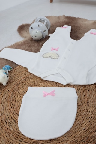 Sema Baby Pamuklu Bebek Tulum Seti 6-9 Ay - Love Beyaz