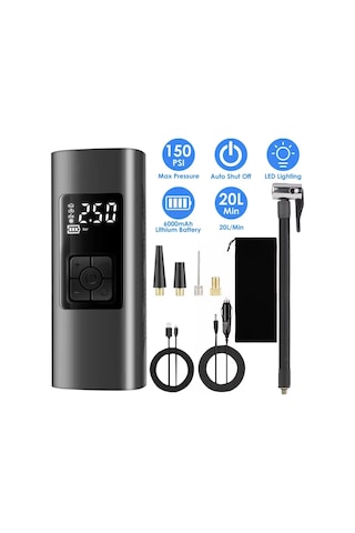 150psı Kablosuz Dijital Lastik Şişirme Pompası 6000mah Led Işıklı Taşınabilir Hava Kompresörü