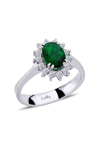 Lova Pırlantalı Oval Zümrüt Anturaj Yüzük - 1020234