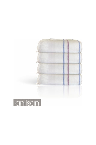 4'lü Beyaz Çizgili Düğün Havlusu 62gr %100 Pamuk 30x50 Cm El Ve Yüz Havlusu Beyaz