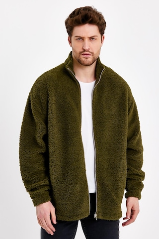 JAHR MARC Fermuarlı Oversize Yeşil Peluş Ceket - S Yeşil