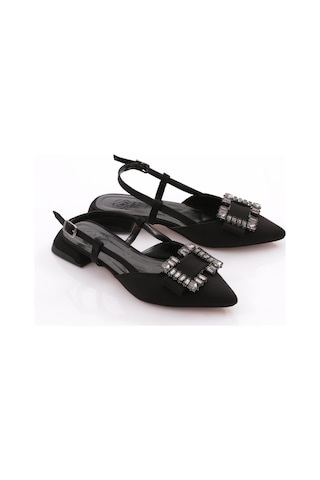 Dgn 010 Kadin Kare Taş Süslemeli Sandalet 010-2267-R1627 Siyah Nubuk