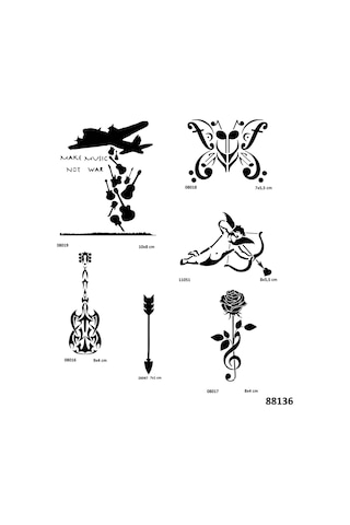 Müzik Hayatttır 6 Adet Stencil Dövme Kalıbı Spreysiz Sadece Şablon