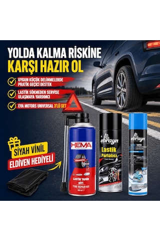 Eva Motors Universal 3 Lü Araç Bakım Ve Acil Durum Seti Siyah Vinil Eldiven li