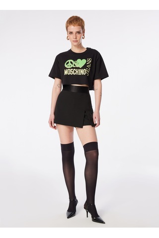 Moschino Jeans Siyah Kadın Yuvarlak Yaka Baskılı T-shirt 241k1j0703