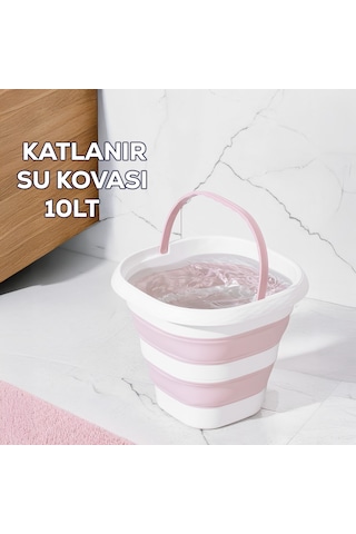 Porsima 1175-1 Damla Katlanabilir Silikon Su Kovası Pudra Beyaz Beyaz - Pembe