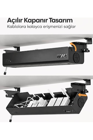 Hareketli Masa Altı Kablo Düzenleyici Tepsisi 90 Cm Kolay Montaj, Kablo Bağı Hediyeli