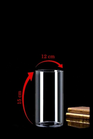 Silindir Cam Vazo 12 Cm Genişlik 15 Cm Yükseklik Kalın Taban Kalın Cam Kesme Beyaz