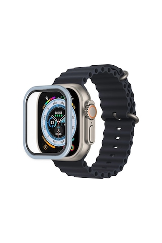Cosmotex Newface Apple Watch Uyumlu  Ultra 49mm Alüminyum Kasa Cam Ekran Koruyucu - Mavi