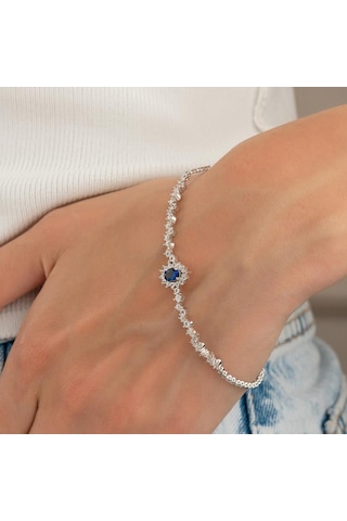Gümüş Pazarım Oval Kesim Safir Su Yolu Gümüş Bileklik