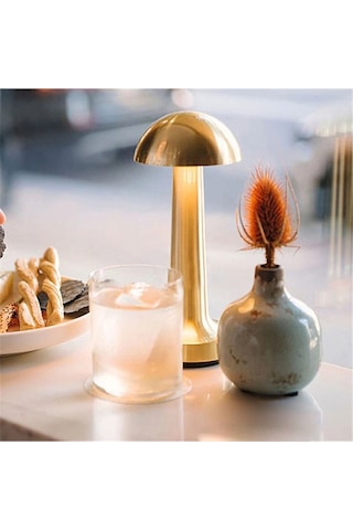 Şarjlı Masa Lambası Dimmerli Dekoratif Abajur Cata Lizbon Gold Dokunmatik Sunum Lambası 3 Renk Modu