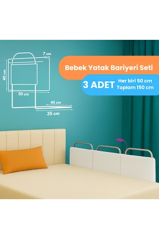 Miralay Yeni Nesil Yatak Bariyeri 50 x 40 CM Beyaz 3 Adet