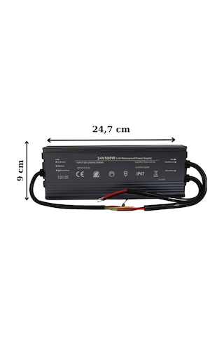 HazarLed 24 Volt 20,8 Amper Ip67 Su Geçirmez Dış Cephe Led Adaptör 500 Watt