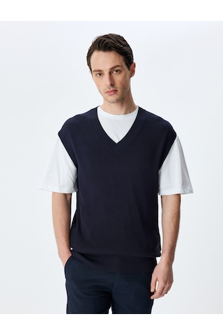 Koton V Yaka Regular Fit Viskon Karışımlı Triko Süveter Lacivert 5sam70013ht