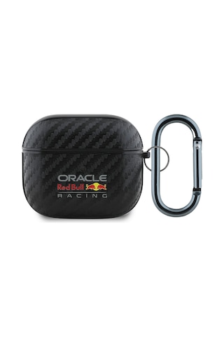 Airpods Uyumlu 3. Nesil Kılıf Redbull Lisanslı Pu Karbon Fiber Tasarımlı Askı Aparatlı Kapak Siyah