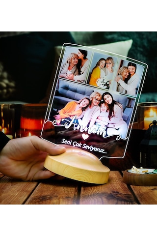Anneye Hediye 4 Fotoğraflı Led Lamba Kişiye Özel Resimli Anneler Günü Hediyesi, Annem Yazılı Anlamlı Hediye
