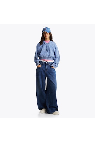 Tommy Hilfiger Tjw Denim Cropped Kadın Mavi Hoodie - Dw0dw20539 Mavi