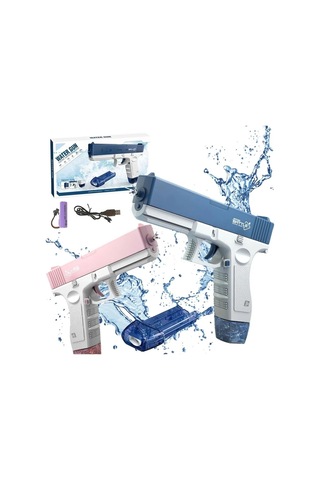 Elektrikli Otomatik Atış Yapan Su Tabancası 10 Metre Menzilli 500 Ml. Depolu 20 Cm. - Pembe Pembe